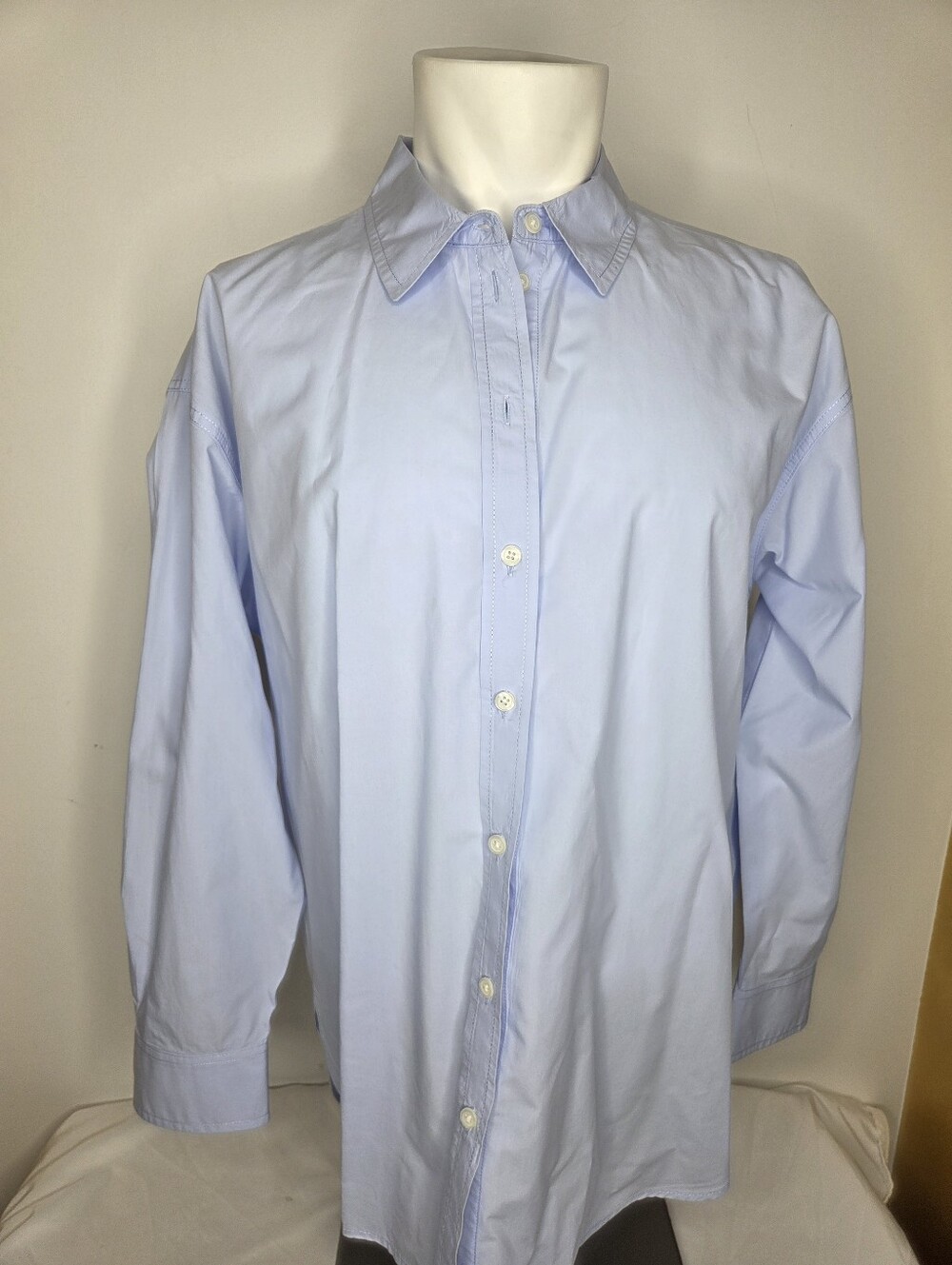 Universal Thread Size L Light Blue Cotton Shirt - Solid Button-Up Oversized-fit